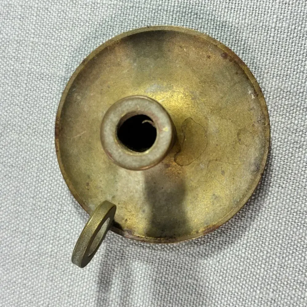 Vintage Solid Brass Mini Chamberstick Finger Loop Candle Holder 2 Inch Rustic